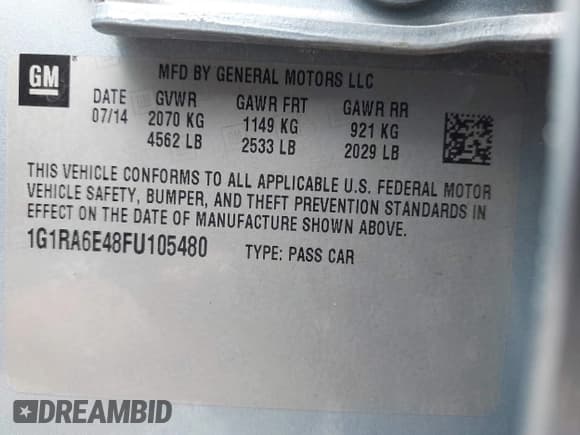 ✅ 2015 Chevrolet Volt • VIN: 1G1RA6E48FU105480 • Lot: 42834504. Wystawiony na IAAI z przebiegiem 120 606 mil. Bezpłatny archiwum sprzedaży aukcyjnych z USA i szczegółowy raport historii pojazdu na DreamBid. Zdjęcie 9.