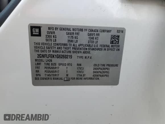 2016 Chevrolet Equinox LT with VIN 2GNFLFEK1G6260219, listed as a Copart auction lot 80061285 with 100,160 mi miles and Salvage title. Bid and sale history available at DreamBid. Image 13.