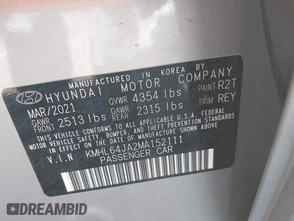 ✅ 2021 Hyundai Sonata SEL • VIN: KMHL64JA2MA152111 • Lot: 43457598. Listed on IAAI with 73,525 mi. Free auction sales archive from the USA and detailed vehicle history report at DreamBid. Image 9.