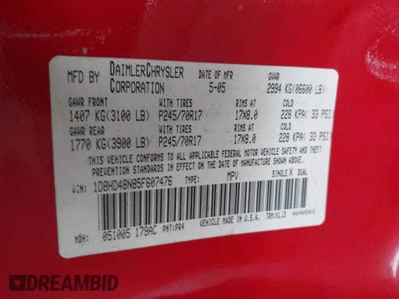 ✅ 2005 Dodge Durango SLT • VIN: 1D8HD48N85F607476 • Лот: 42570504. Опубликован ранее на IAAI с пробегом 211 840 миль. Бесплатный доступ к архиву аукционных продаж из США и подробный отчёт об истории автомобиля на DreamBid. Изображение 9.