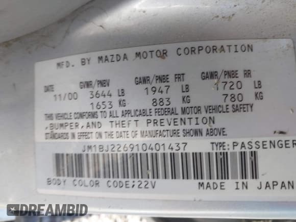 ✅ 2001 Mazda Protege LX • VIN: JM1BJ226910401437 • Lot: 43548017. Wystawiony na IAAI z przebiegiem 236 866 mil. Bezpłatny archiwum sprzedaży aukcyjnych z USA i szczegółowy raport historii pojazdu na DreamBid. Zdjęcie 9.