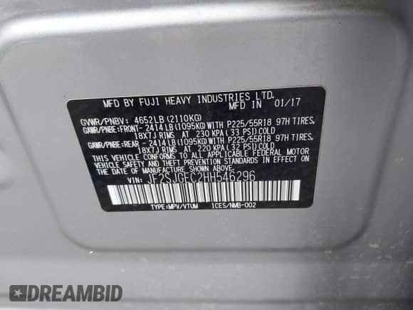 2017 Subaru Forester Premium with VIN JF2SJGEC2HH546296, listed as a IAAI auction lot 42410718 with 140,647 mi miles and . Bid and sale history available at DreamBid. Image 9.