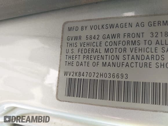 ✅ 2002 Volkswagen EuroVan GLS • VIN: WV2KB47072H036693 • Lot: 41267906. Listed on IAAI with 154,035 mi. Free auction sales archive from the USA and detailed vehicle history report at DreamBid. Image 9.
