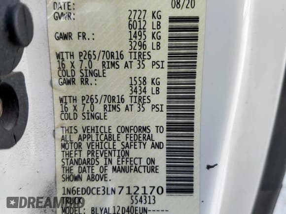 ✅ 2020 Nissan Frontier S • VIN: 1N6ED0CE3LN712170 • Lot: 63699605. Listed on Copart with 69,902 mi. Free auction sales archive from the USA and detailed vehicle history report at DreamBid. Image 13.