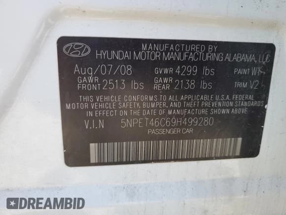 ✅ 2009 Hyundai Sonata GLS • VIN: 5NPET46C69H499280 • Лот: 87649855. Опубликован ранее на Copart с пробегом 121 352 миль. Бесплатный доступ к архиву аукционных продаж из США и подробный отчёт об истории автомобиля на DreamBid. Изображение 14.