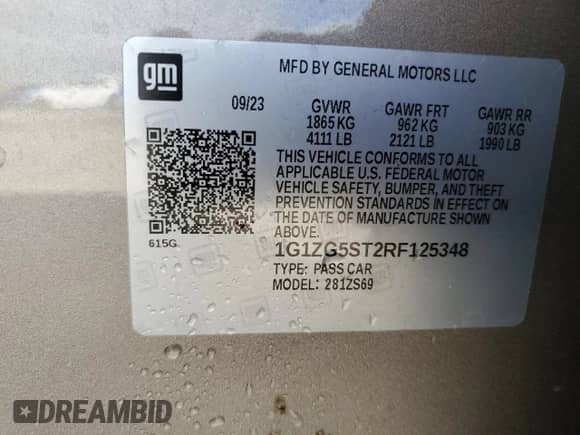 2024 Chevrolet Malibu RS with VIN 1G1ZG5ST2RF125348, listed as a Copart auction lot 85496065 with 29,793 mi miles and Non repairable. Bid and sale history available at DreamBid. Image 12.