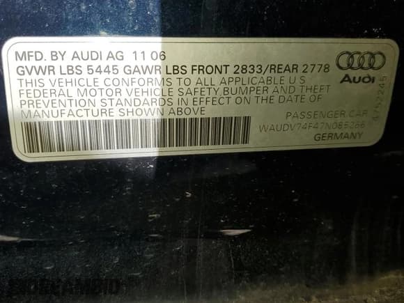 ✅ 2007 Audi A6 • VIN: WAUDV74F47N085266 • Лот: 86847435. Опубликован ранее на Copart с пробегом 144 791 миль. Бесплатный доступ к архиву аукционных продаж из США и подробный отчёт об истории автомобиля на DreamBid. Изображение 12.