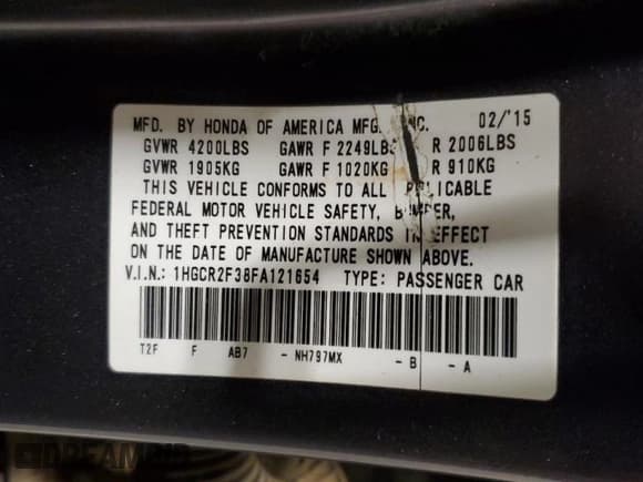 ✅ 2015 Honda Accord LX • VIN: 1HGCR2F38FA121654 • Lot: 87460225. Wystawiony na Copart z przebiegiem 149 864 mil. Bezpłatny archiwum sprzedaży aukcyjnych z USA i szczegółowy raport historii pojazdu na DreamBid. Zdjęcie 12.