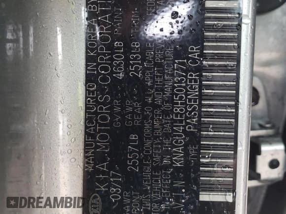 ✅ 2017 Kia Optima EX • VIN: KNAGU4LE8H5013771 • Лот: 82762665. Опубликован ранее на Copart с пробегом 105 657 миль. Бесплатный доступ к архиву аукционных продаж из США и подробный отчёт об истории автомобиля на DreamBid. Изображение 12.