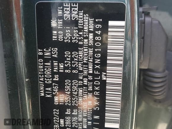 ✅ 2022 Kia Sorento X-Line SX Prestige • VIN: 5XYRKDLFXNG108491 • Lot: 86429465. Listed on Copart with 72,017 mi. Free auction sales archive from the USA and detailed vehicle history report at DreamBid. Image 14.