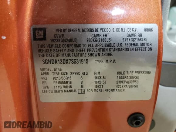 ✅ 2007 Chevrolet HHR LS • VIN: 3GNDA13DX7S531915 • Lot: 41836575. Listed on Copart with 306,058 mi. Free auction sales archive from the USA and detailed vehicle history report at DreamBid. Image 15.