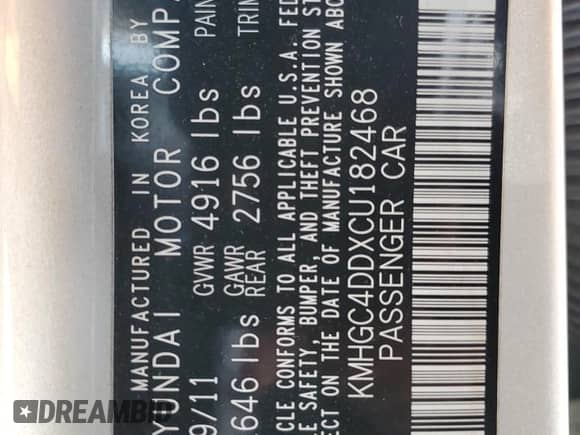 2012 Hyundai Genesis 3.8L z VIN KMHGC4DDXCU182468, wystawiony jako Copart lot #76487234 z przebiegiem 173 370 mil mil oraz Czysty tytuł • Clean title. Historia ofert i sprzedaży dostępna na DreamBid. Obrazek 12.