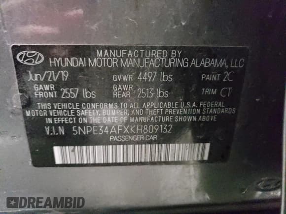 ✅ 2019 Hyundai Sonata SEL • VIN: 5NPE34AFXKH809132 • Lot: 70615382. Listed on Copart with 26,874 mi. Free auction sales archive from the USA and detailed vehicle history report at DreamBid. Image 14.