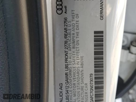 ✅ 2016 Audi A6 Premium Plus • VIN: WAUFGAFC7GN073079 • Lot: 72012655. Wystawiony na Copart z przebiegiem 90 797 mil. Bezpłatny archiwum sprzedaży aukcyjnych z USA i szczegółowy raport historii pojazdu na DreamBid. Zdjęcie 12.