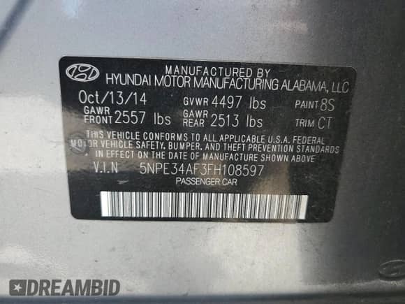 2015 Hyundai Sonata Limited with VIN 5NPE34AF3FH108597, listed as a Copart auction lot 83854715 with 170,413 mi miles and Salvage title. Bid and sale history available at DreamBid. Image 12.