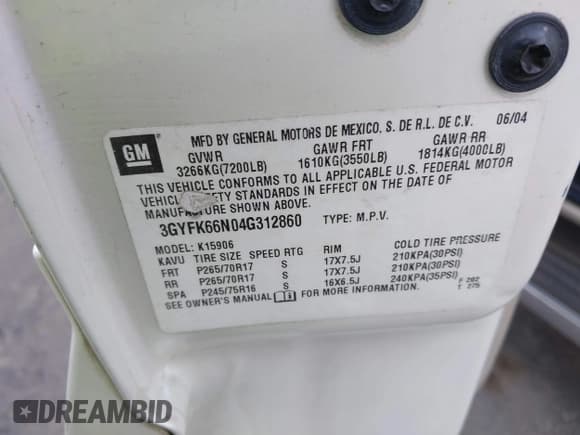 ✅ 2004 Cadillac Escalade ESV • VIN: 3GYFK66N04G312860 • Лот: 43152073. Опубликован ранее на IAAI с пробегом 325 670 миль. Бесплатный доступ к архиву аукционных продаж из США и подробный отчёт об истории автомобиля на DreamBid. Изображение 9.