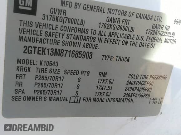 ✅ 2007 GMC Sierra 1500 SLE1 • VIN: 2GTEK13M871685903 • Lot: 43355977. Listed on IAAI with 390,839 mi. Free auction sales archive from the USA and detailed vehicle history report at DreamBid. Image 9.