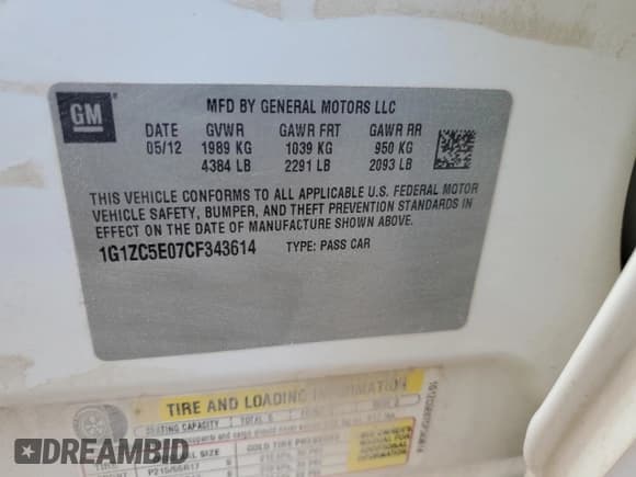 ✅ 2012 Chevrolet Malibu 1LT • VIN: 1G1ZC5E07CF343614 • Lot: 77956914. Wystawiony na Copart z przebiegiem 136 726 mil. Bezpłatny archiwum sprzedaży aukcyjnych z USA i szczegółowy raport historii pojazdu na DreamBid. Zdjęcie 12.