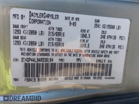 ✅ 2004 Dodge Caravan SXT • VIN: 2D4GP44L94R538104 • Lot: 43536320. Listed on IAAI with 193,505 mi. Free auction sales archive from the USA and detailed vehicle history report at DreamBid. Image 9.