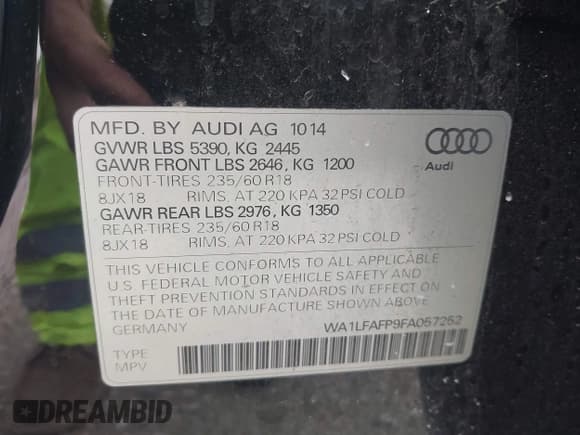 ✅ 2015 Audi Q5 Premium Plus • VIN: WA1LFAFP9FA057252 • Lot: 43391670. Listed on IAAI with 45,626 mi. Free auction sales archive from the USA and detailed vehicle history report at DreamBid. Image 9.