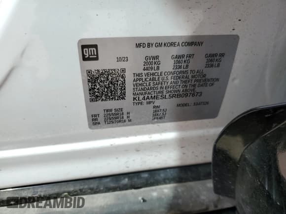 ✅ 2024 Buick Encore GX Sport Touring • VIN: KL4AMESL5RB097673 • Lot: 54846895. Listed on Copart with 24,731 mi. Free auction sales archive from the USA and detailed vehicle history report at DreamBid. Image 13.