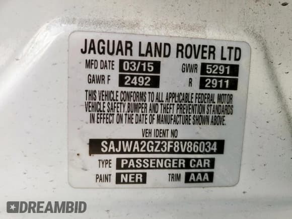 ✅ 2015 Jaguar XJ Portfolio • VIN: SAJWA2GZ3F8V86034 • Lot: 60227185. Listed on Copart with 67,886 mi. Free auction sales archive from the USA and detailed vehicle history report at DreamBid. Image 13.