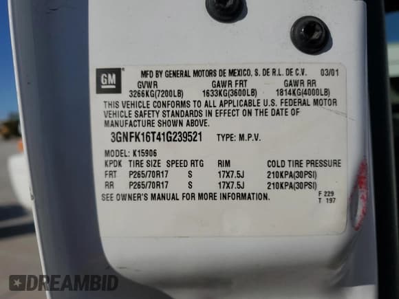 ✅ 2001 Chevrolet Suburban LS • VIN: 3GNFK16T41G239521 • Lot: 52591065. Listed on Copart with 273,591 mi. Free auction sales archive from the USA and detailed vehicle history report at DreamBid. Image 15.