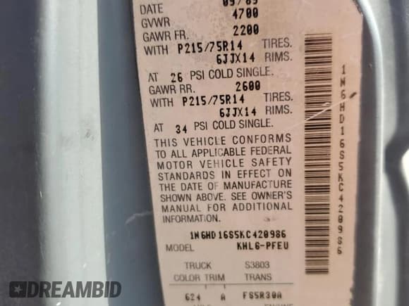 ✅ 1989 Nissan Hardbody • VIN: 1N6HD16S5KC420986 • Лот: 82047875. Опубликован ранее на Copart с пробегом 380 960 миль. Бесплатный доступ к архиву аукционных продаж из США и подробный отчёт об истории автомобиля на DreamBid. Изображение 12.