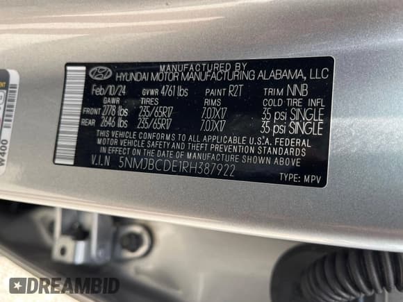 ✅ 2024 Hyundai Tucson SEL • VIN: 5NMJBCDE1RH387922 • Lot: 42845122. Wystawiony na IAAI z przebiegiem 22 482 mil. Bezpłatny archiwum sprzedaży aukcyjnych z USA i szczegółowy raport historii pojazdu na DreamBid. Zdjęcie 1.