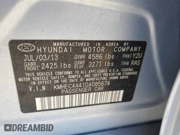 ✅ 2013 Hyundai Sonata Limited • VIN: KMHEC4A41DA085674 • Lot: 71118854. Listed on Copart with 146,567 mi. Free auction sales archive from the USA and detailed vehicle history report at DreamBid. Image 12.