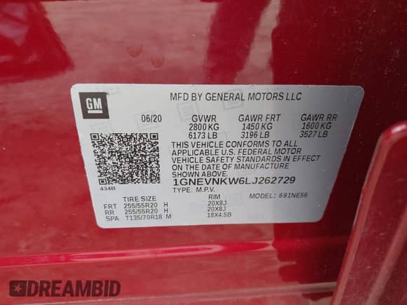 2020 Chevrolet Traverse High Country with VIN 1GNEVNKW6LJ262729, listed as a IAAI auction lot 42206963 with 34,949 mi miles and . Bid and sale history available at DreamBid. Image 9.