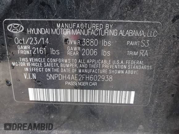 2015 Hyundai Elantra SE z VIN 5NPDH4AE2FH602938, wystawiony jako IAAI lot #43061337 z przebiegiem 209 102 mil mil oraz . Historia ofert i sprzedaży dostępna na DreamBid. Obrazek 9.