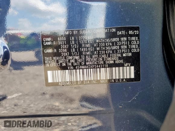 ✅ 2023 Subaru Ascent Onyx Limited • VIN: 4S4WMAKDXP3443118 • Лот: 71249615. Опубликован ранее на Copart с пробегом 47 931 миль. Бесплатный доступ к архиву аукционных продаж из США и подробный отчёт об истории автомобиля на DreamBid. Изображение 14.