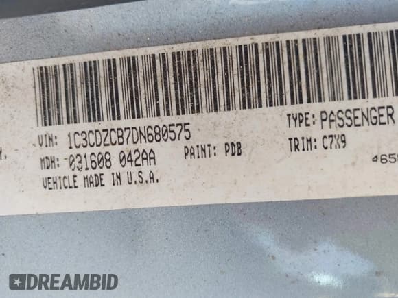 ✅ 2013 Dodge Avenger SXT • VIN: 1C3CDZCB7DN680575 • Lot: 43463578. Listed on IAAI with 190,494 mi. Free auction sales archive from the USA and detailed vehicle history report at DreamBid. Image 9.