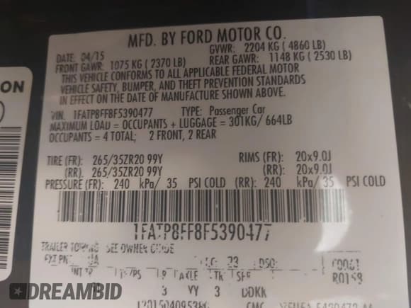 ✅ 2015 Ford Mustang GT Premium • VIN: 1FATP8FF8F5390477 • Lot: 42411636. Listed on IAAI with 119,251 mi. Free auction sales archive from the USA and detailed vehicle history report at DreamBid. Image 9.