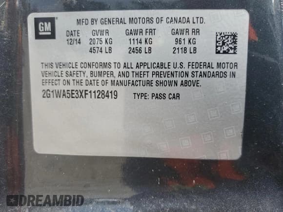 ✅ 2015 Chevrolet Impala LS • VIN: 2G1WA5E3XF1128419 • Lot: 90256005. Wystawiony na Copart z przebiegiem 171 223 mil. Bezpłatny archiwum sprzedaży aukcyjnych z USA i szczegółowy raport historii pojazdu na DreamBid. Zdjęcie 13.