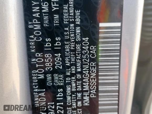 ✅ 2022 Hyundai Elantra SEL • VIN: KMHLM4AG4NU253404 • Lot: 80006765. Listed on Copart with 73,575 mi. Free auction sales archive from the USA and detailed vehicle history report at DreamBid. Image 13.