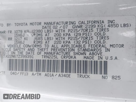 ✅ 2007 Toyota Tacoma • VIN: 5TETX22N67Z399391 • Лот: 42727492. Опубликован ранее на IAAI с пробегом 273 779 миль. Бесплатный доступ к архиву аукционных продаж из США и подробный отчёт об истории автомобиля на DreamBid. Изображение 9.