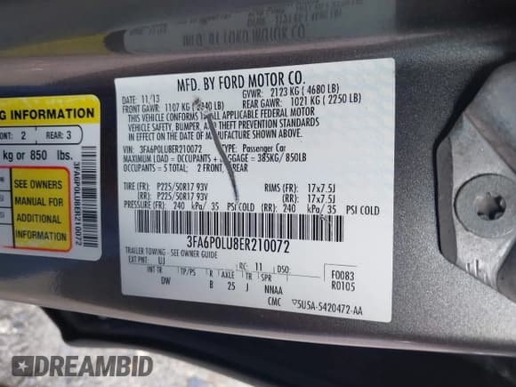 ✅ 2014 Ford Fusion SE Hybrid • VIN: 3FA6P0LU8ER210072 • Lot: 43114955. Listed on IAAI with 179,097 mi. Free auction sales archive from the USA and detailed vehicle history report at DreamBid. Image 9.