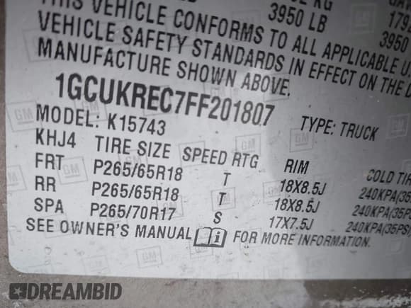 ✅ 2015 Chevrolet Silverado 1500 LT • VIN: 1GCUKREC7FF201807 • Lot: 41272049. Listed on IAAI with Not provided. Free auction sales archive from the USA and detailed vehicle history report at DreamBid. Image 9.