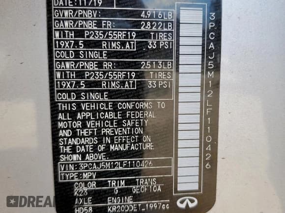 ✅ 2020 Infiniti QX50 Essential • VIN: 3PCAJ5M12LF110426 • Lot: 80509945. Wystawiony na Copart z przebiegiem 50 918 mil. Bezpłatny archiwum sprzedaży aukcyjnych z USA i szczegółowy raport historii pojazdu na DreamBid. Zdjęcie 13.