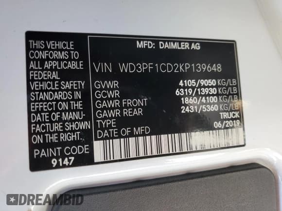 ✅ 2019 Mercedes-Benz Sprinter • VIN: WD3PF1CD2KP139648 • Lot: 71489624. Wystawiony na Copart z przebiegiem 821 mil. Bezpłatny archiwum sprzedaży aukcyjnych z USA i szczegółowy raport historii pojazdu na DreamBid. Zdjęcie 13.