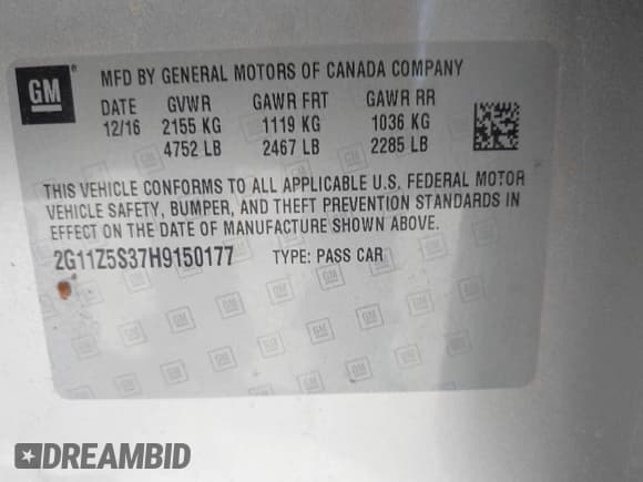 ✅ 2017 Chevrolet Impala LS • VIN: 2G11Z5S37H9150177 • Lot: 42703809. Listed on IAAI with 55,692 mi. Free auction sales archive from the USA and detailed vehicle history report at DreamBid. Image 9.