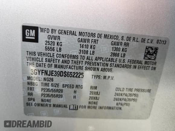 ✅ 2013 Cadillac SRX Premium Collection • VIN: 3GYFNJE39DS652225 • Лот: 93147625. Опубликован ранее на Copart с пробегом 117 549 миль. Бесплатный доступ к архиву аукционных продаж из США и подробный отчёт об истории автомобиля на DreamBid. Изображение 13.