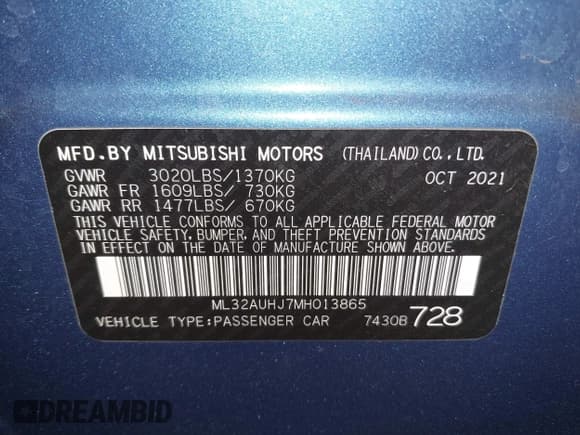 ✅ 2021 Mitsubishi Mirage ES • VIN: ML32AUHJ7MH013865 • Lot: 42986709. Wystawiony na IAAI z przebiegiem 69 598 mil. Bezpłatny archiwum sprzedaży aukcyjnych z USA i szczegółowy raport historii pojazdu na DreamBid. Zdjęcie 9.