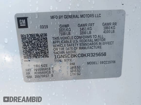 ✅ 2019 Chevrolet Tahoe LT • VIN: 1GNSCBKC0KR325658 • Lot: 43706065. Wystawiony na IAAI z przebiegiem 119 056 mil. Bezpłatny archiwum sprzedaży aukcyjnych z USA i szczegółowy raport historii pojazdu na DreamBid. Zdjęcie 9.