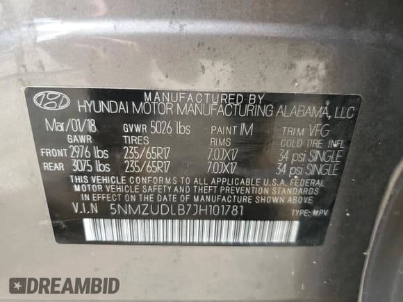 ✅ 2018 Hyundai Santa Fe 2.4L • VIN: 5NMZUDLB7JH101781 • Лот: 46034614. Опубликован ранее на Copart с пробегом 91 341 миль. Бесплатный доступ к архиву аукционных продаж из США и подробный отчёт об истории автомобиля на DreamBid. Изображение 12.