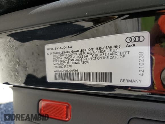 ✅ 2025 Audi A5 Sportback S line Premium • VIN: WAUDACF55SA007796 • Lot: 87030825. Listed on Copart with 21,434 mi. Free auction sales archive from the USA and detailed vehicle history report at DreamBid. Image 13.