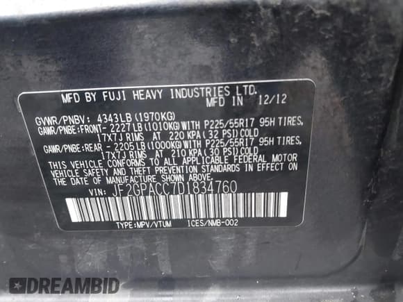 ✅ 2013 Subaru Crosstrek Premium • VIN: JF2GPACC7D1834760 • Лот: 41103236. Опубликован ранее на IAAI с пробегом 166 305 миль. Бесплатный доступ к архиву аукционных продаж из США и подробный отчёт об истории автомобиля на DreamBid. Изображение 9.