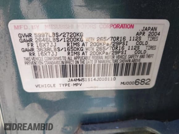 ✅ 2004 Mitsubishi Montero Limited • VIN: JA4MW51S14J010110 • Лот: 42755180. Опубликован ранее на IAAI с пробегом 204 416 миль. Бесплатный доступ к архиву аукционных продаж из США и подробный отчёт об истории автомобиля на DreamBid. Изображение 9.